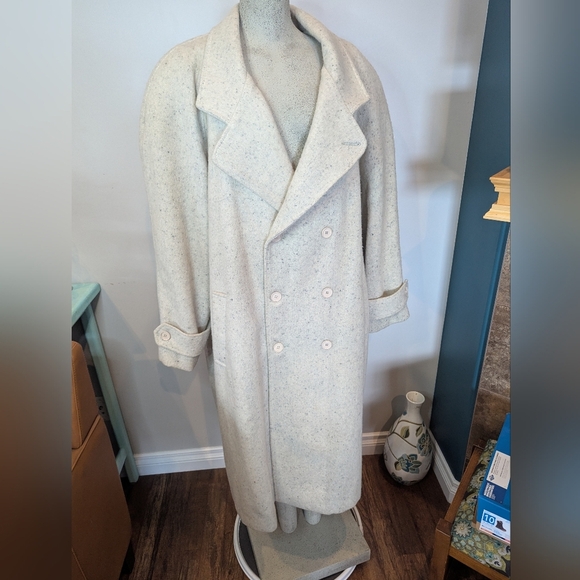 Vintage 80s Jonathan Christopher Full Length Ivory  Wool Trench Coat Over Size - Picture 6 of 16